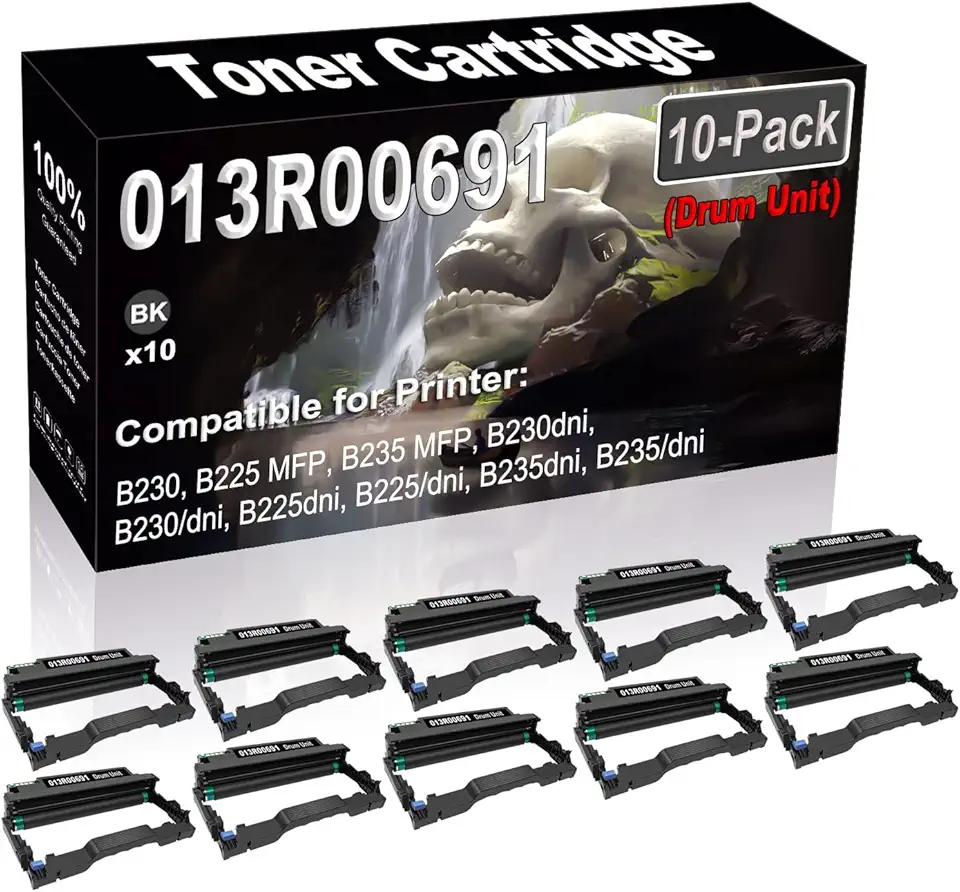 (No Toner) 10-Pack Compatible B230 B225 B235 Printer Drum Unit Replacement for B230 013R00691 Drum Unit (Black, High Capacity)