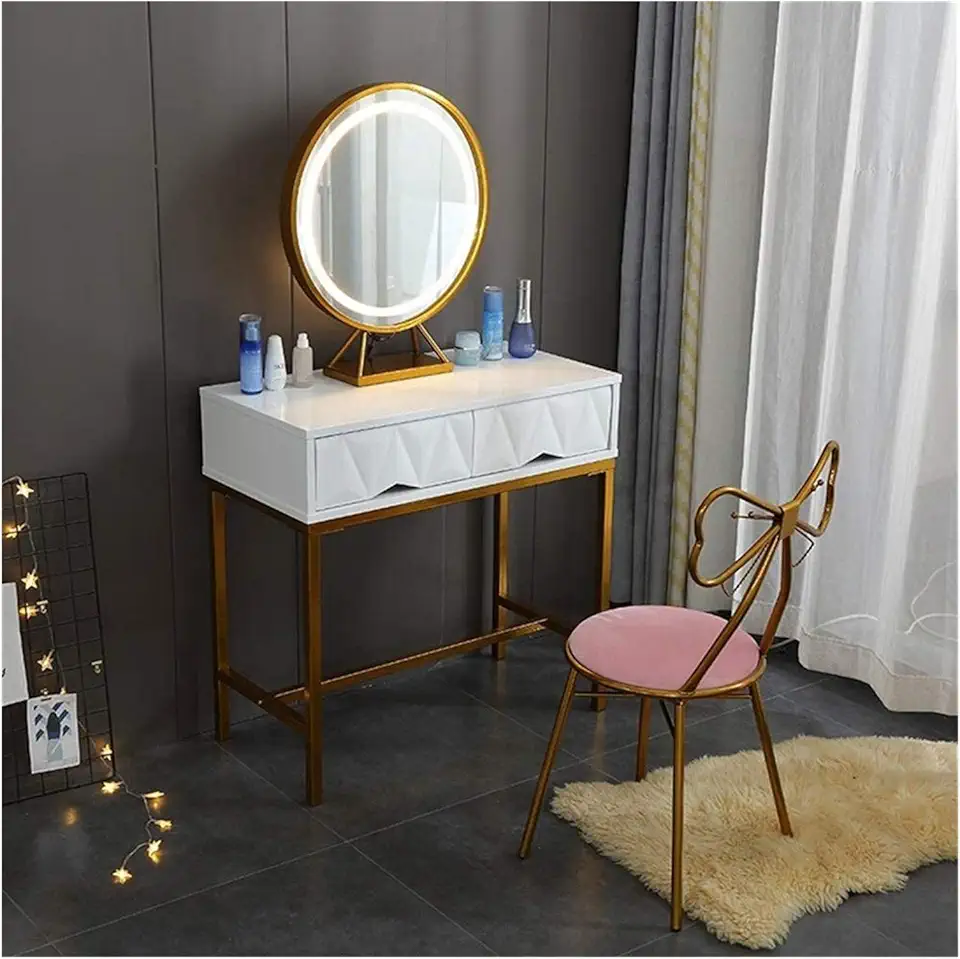 high-end Dressing Table 2 in 1 Makeup Vanity Desk White Makeup Table with Mirror Vanity Dressing Table Cushioned Stool and Make-up