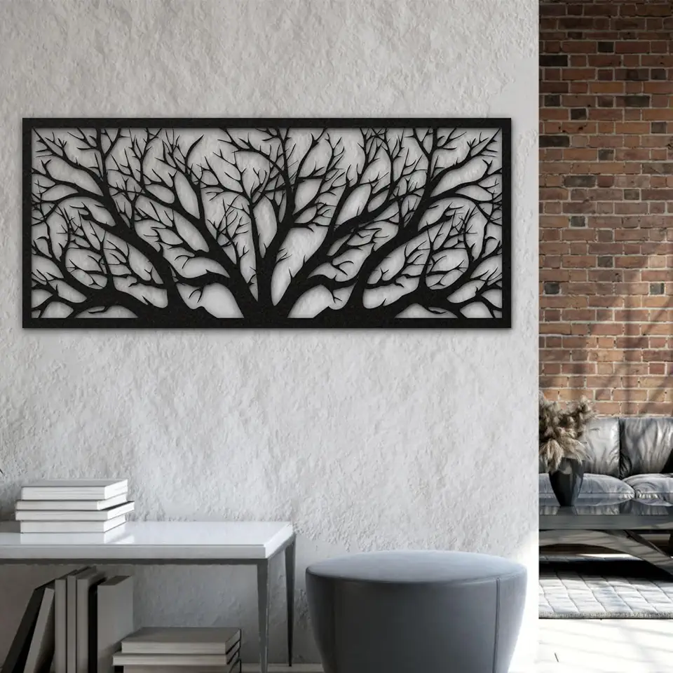 XXQ Tree of Life Metal Wall Art – Horizontal Nature-Inspired Decor for Living Room, Entryway, Bedroom – Tree Branch Sculpture (White, 79