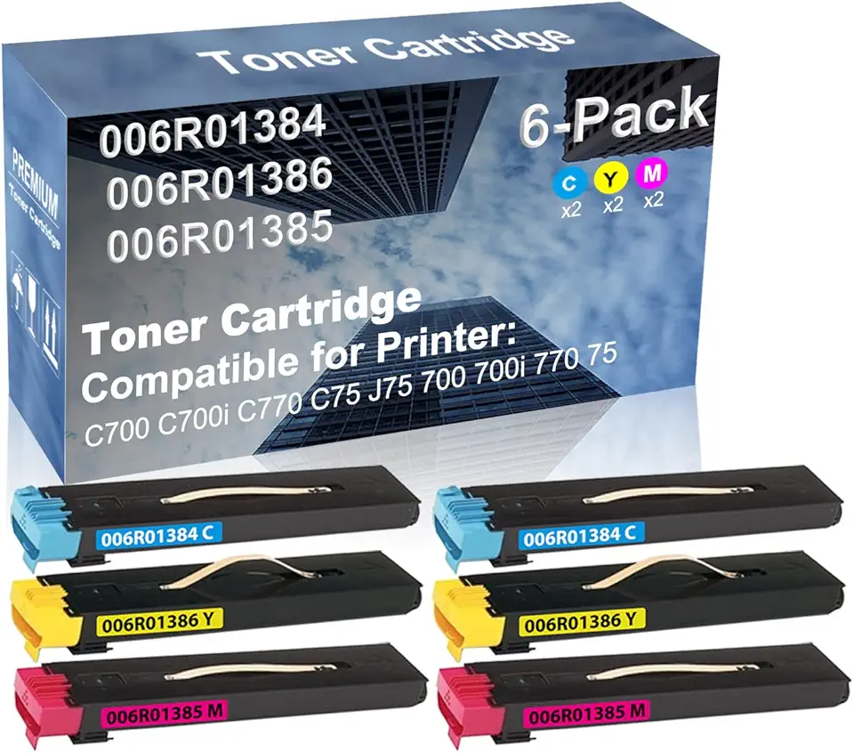 6-Pack (2C+2Y+2M) Compatible High Yield 006R01384+ 006R01386+ 006R01385 Laser Printer Toner Cartridge Used for C700 C700i C770 C75 J75 700 700i 770 75 Printer