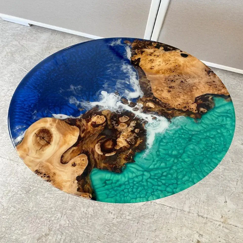 RESINHOMEFURNITURE Handcrafted Round Epoxy Resin Dining Table – Live Edge, Modern, Luxury Wood Tables for Dining Room, Kitchen Customizable Designs & Durable Finish (30 Inches Tall, 66 x 66 Inches)