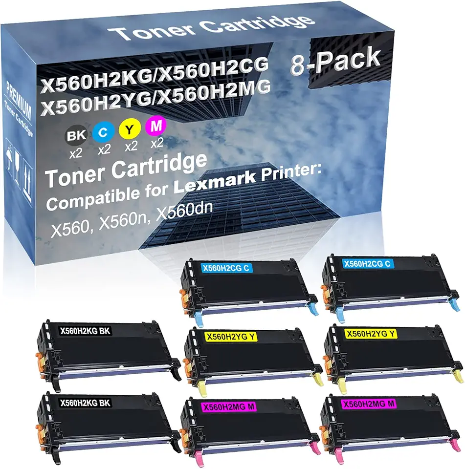 8-Pack (2BK+2C+2Y+2M) Compatible X560, X560n, X560dn Printer Toner Cartridge High Capacity Replacement for Lexmark X560H2KG+ X560H2CG+ X560H2YG+ X560H2MG Toner Cartridge