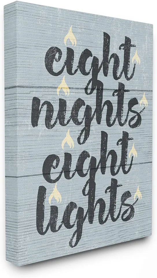Stupell Industries Blue and White Hanukkah Eight Nights Eight Lights Typography XXL Stretched Canvas Wall Art, 30 x 1.5 x 40, Multi-Color