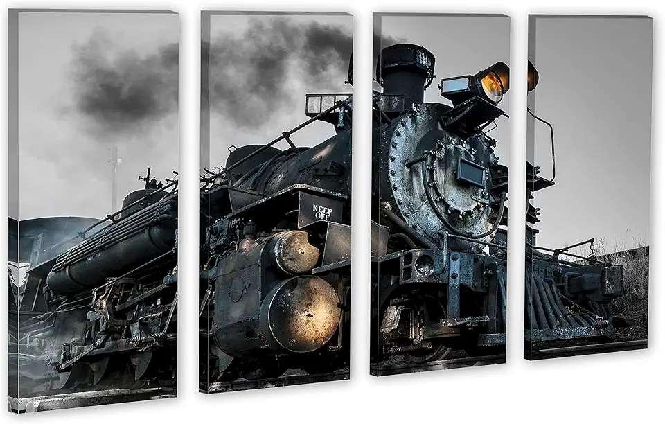 80 x 50 TOTAL - B&W Coal train Wall Art Canvas Print 4 Panel Split, home decor, wall decor interior design