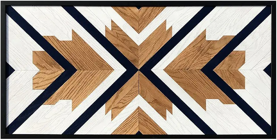 BIRCHBUFFALO Brixon Rustic Real Wood Wall Art, Handmade Boho Farmhouse Decor, Framed Wall Art for Living Room or Over the Bed, Size 30x60 Black Accent/Black Frame