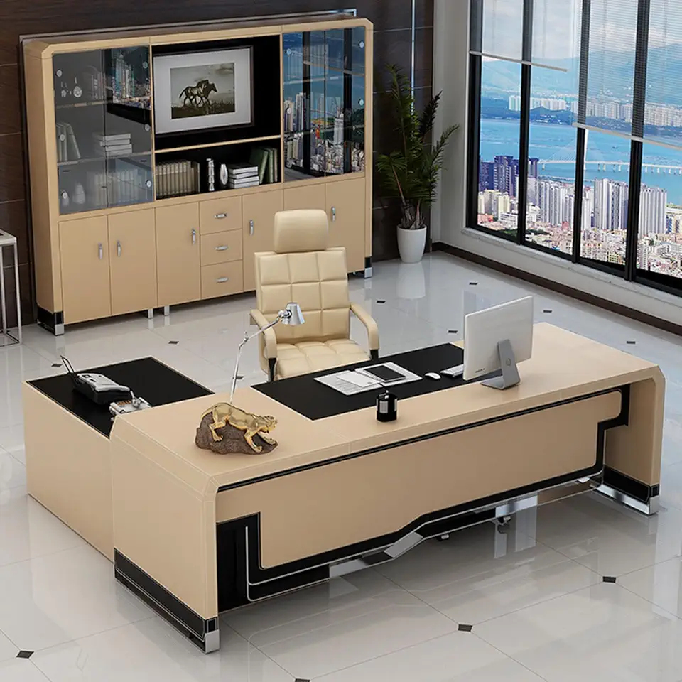 Modern Simple Style 86.6 Inch L Shaped Desk Computer Desk for Home Office Simple Executive Study Desk Workstation for Home Office