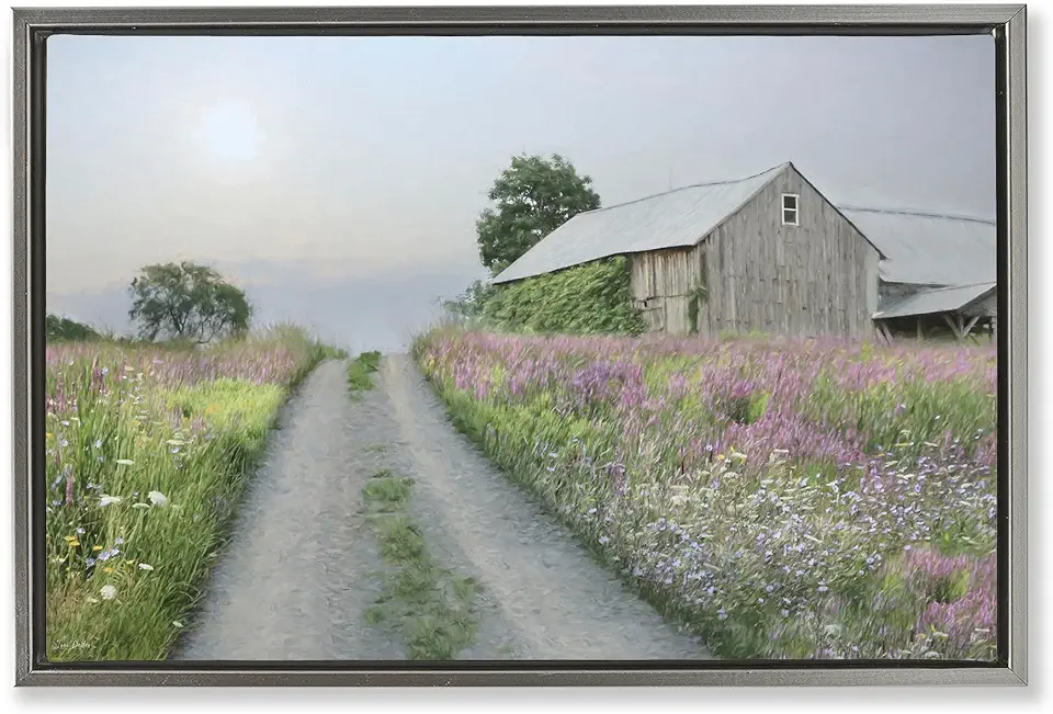 Stupell Industries Lavender Lined Country Road Gray Framed Floater Canvas Wall Art Design by Lori Deiter, 25 x 17
