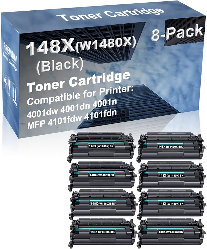 8-Pack Compatible High Yield 4001dw 4001dn 4001n MFP 4101fdw 4101fdn Printer Cartridge Replacement for 148X (W1480X) Toner Cartridge (with Chip Black)