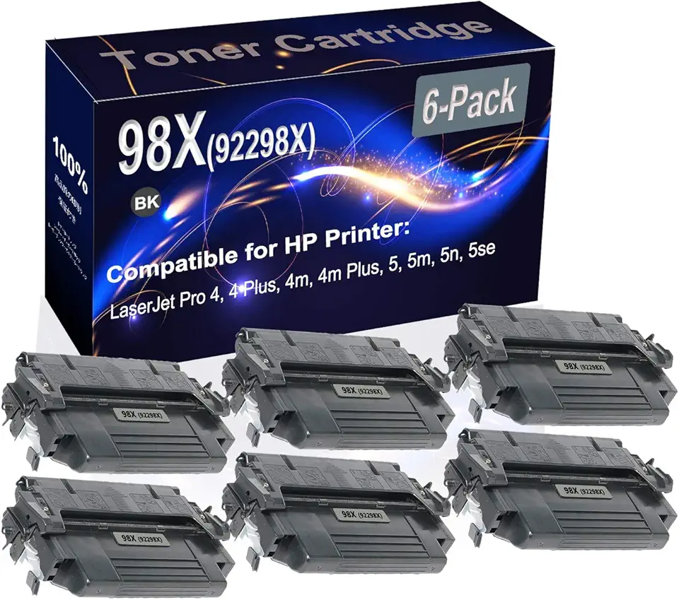 6-Pack (Black) Compatible High Yield 98X (92298X) Printer Cartridge use for HP 4, 4 Plus, 4m, 4m Plus, 5, 5m Printer