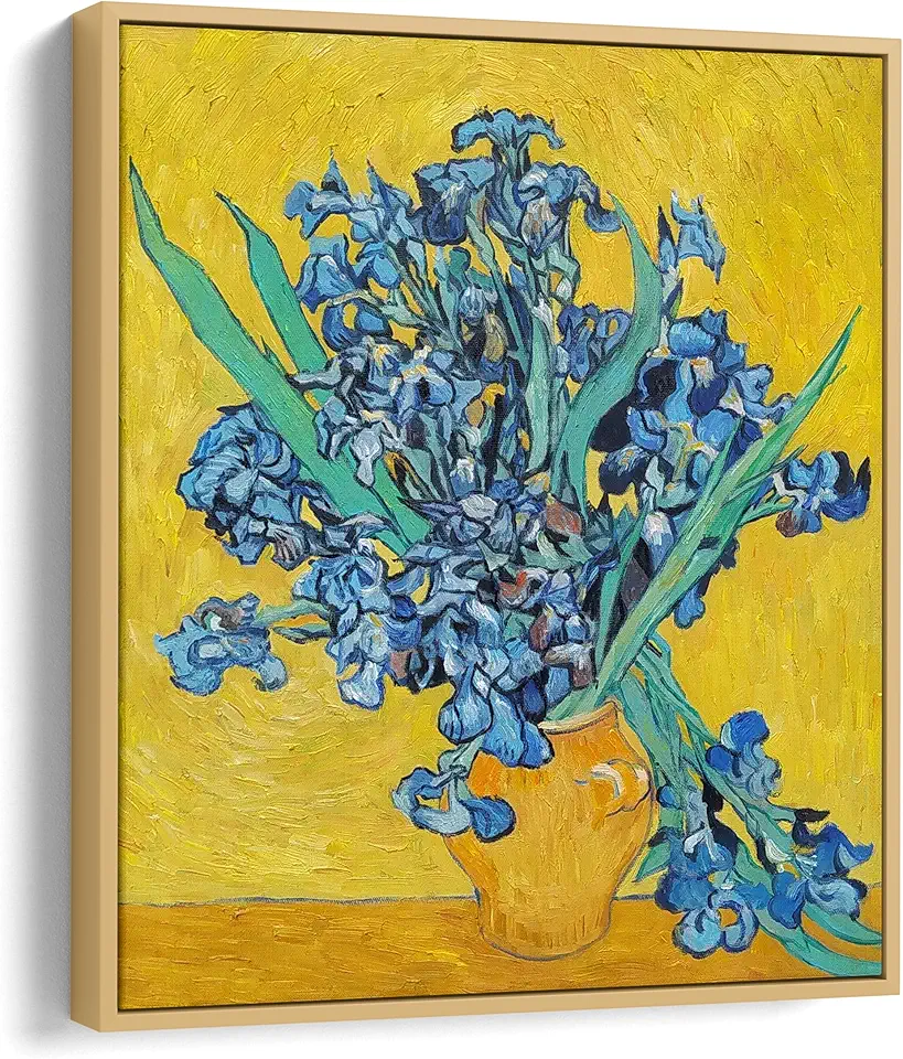 BrushWiz - Still Life With Irises by Vincent van Gogh - 100% Hand Painted Oil Painting Reproduction on Canvas, Museum Quality, Wall Decoration for Home and Office (Framed: 32