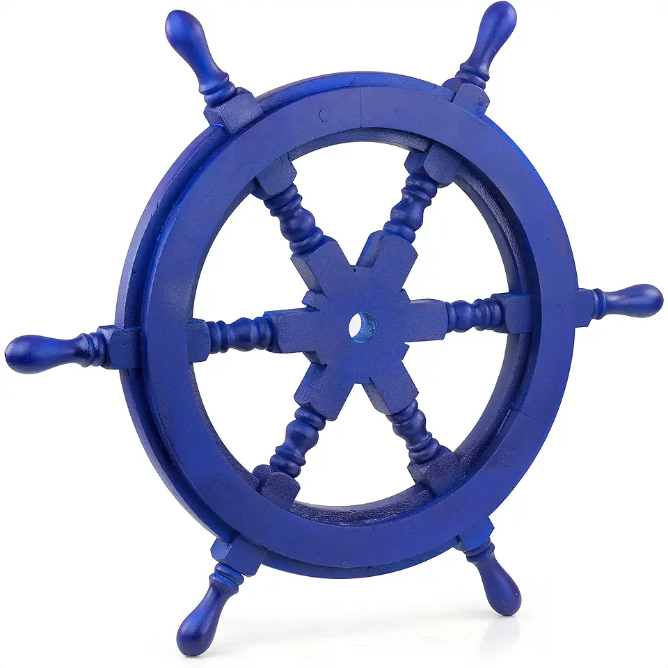Wooden Ship Wheel | Nautical Pirate's Wall Sculptures & Home Hanging Decor | Painted Handcrafted Maritime Nursery Gifts Ideas (Indigo Blue) (72 Inches)