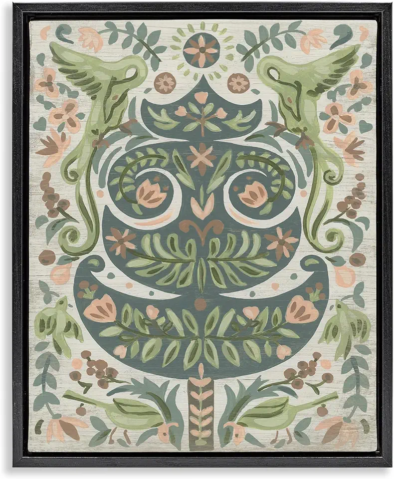 Stupell Industries Festive Mirrored Floral Tree Black Framed Floater Canvas Wall Art Design by June Erica Vess, 17 x 21