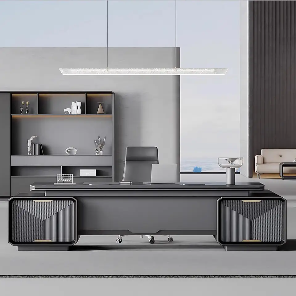 Modern Computer Desk Executive Office Desk with Power Outlets Gaming Study Table Business Furniture Set for Study, Work, Gaming