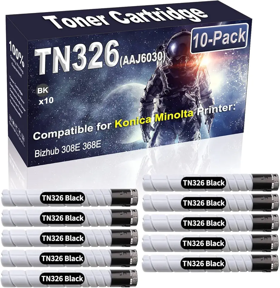 10-Pack (Black) Compatible TN326 TN-326 (AAJ6030) Laser Toner Cartridge Replacement for Konica Minolta Bizhub 308E 368E Printer