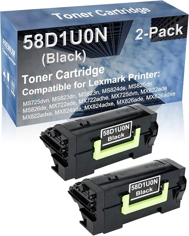 2-Pack Compatible High Capacity MX822adxe MX824ade MX824adxe MX826ade MX826adxe Printer Toner Cartridge Replacement for 58D1U0N Printer Cartridge (Black)