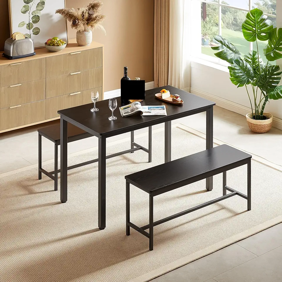 Bar Table with 2 Dining Benches, Kitchen Counter with Chairs,for Dinner