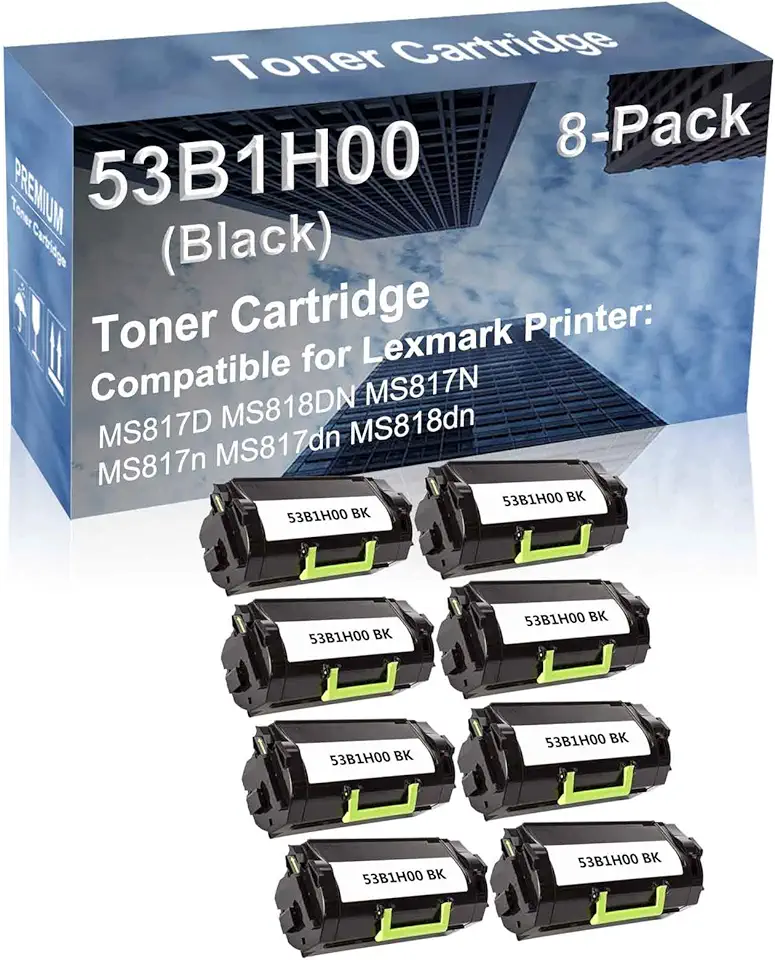 8-Pack Compatible High Capacity MS817dn MS818dn Printer Toner Cartridge Replacement for 53B1H00 Printer Cartridge (Black)