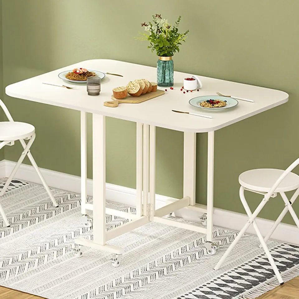 Folding Dining Table,Space Saving Modern Dining Table for 2-5 People,Wooden Kitchen Table with Sturdy Metal Frame for Living Room, Restaurant(120CM/47.2IN)