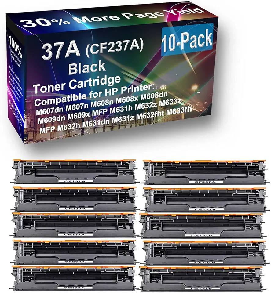 10-Pack Compatible High Capacity 37A (CF237A) Toner Cartridge use for M607dn M607n M608n M608x M608dn Printer (Black)