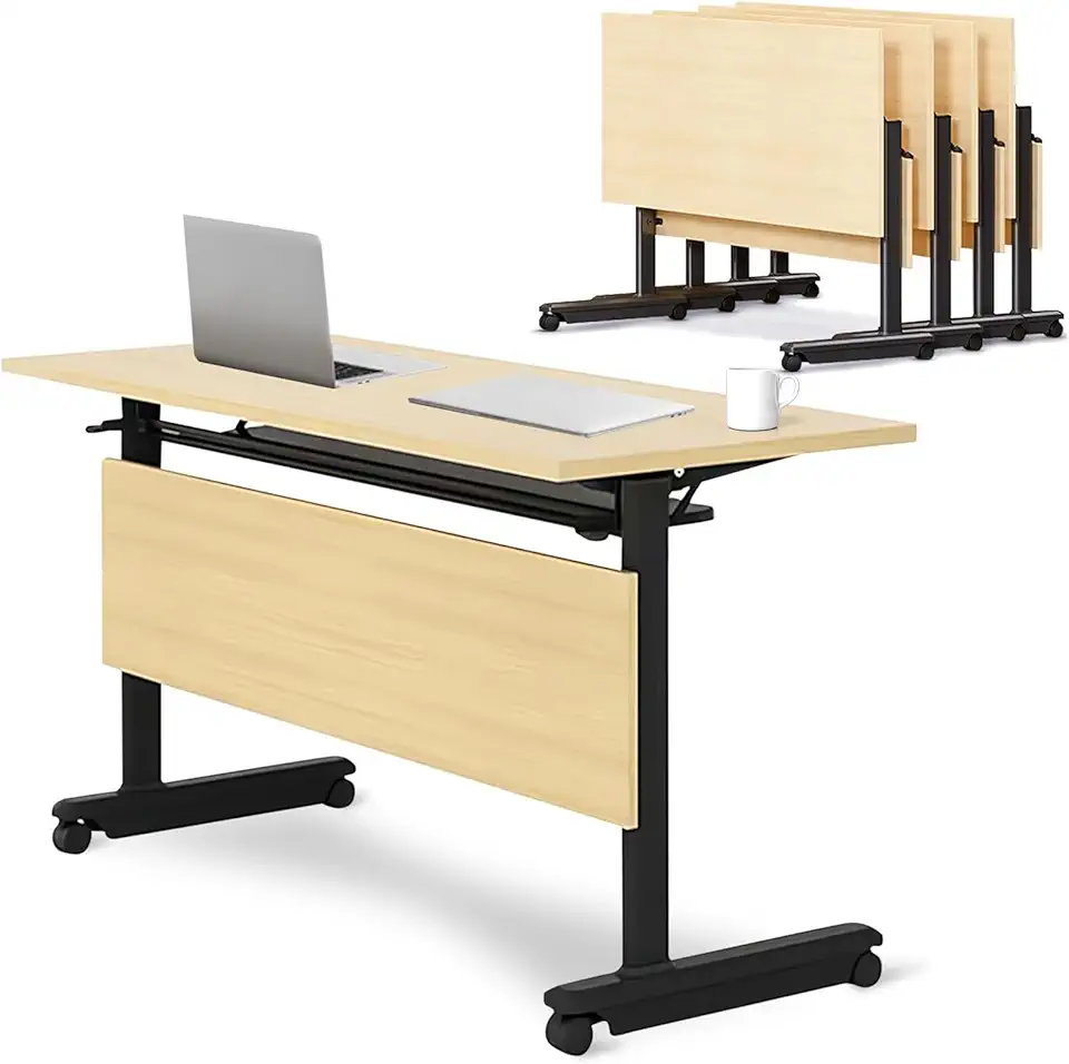 Folding Table, Portable Folding Conference Table with Wheels - Stackable Rolling Training Table for Office Classroom & Event Use - Versatile Space-Saving Design
