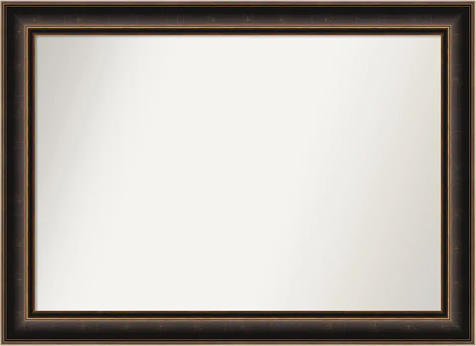 Amanti Art Bronze Bathroom Mirror for Over Sink, 32x44 Custom Made Villa Oil Rubbed Bronze Rectangle Vanity Mirror, Large Casual Wood Frame, Hangs Horizonally and Vertically, Wall Decor