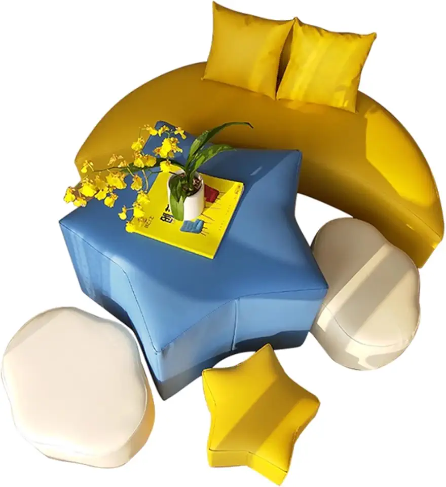 New Kindergarten Sofa Stool, Children's Combination Table Chair, Cute Little Princess, Star Moon Soft Bag, Irregular Stool,Children's Sofa Leather Soft Packaging Stool, Suitable Fo Set-B