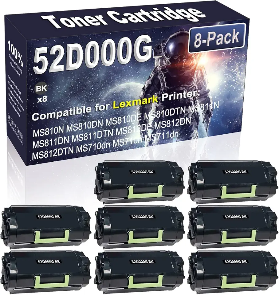 8-Pack (Black) Compatible 52D000G Laser Toner Cartridge Replacement for MS810N MS810DN MS810DE MS810DTN MS811N MS811DN MS811DTN MS812DE MS812DN Printer