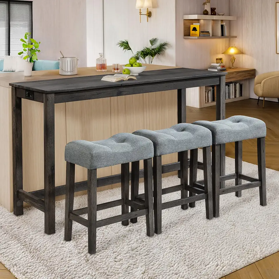 SOFTSEA 4 Piece Bar Table Set with Power Outlet, Wooden 59
