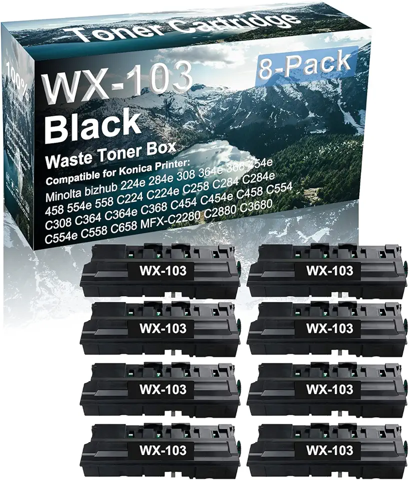 8-Pack Compatible High Capacity WX103 WX-103 Imaging Waste Toner Cartridge use for Konica Minolta bizhub 224e 284e 308 364e 368 454e 458 554e 558 C224 C224e Printer (Black)