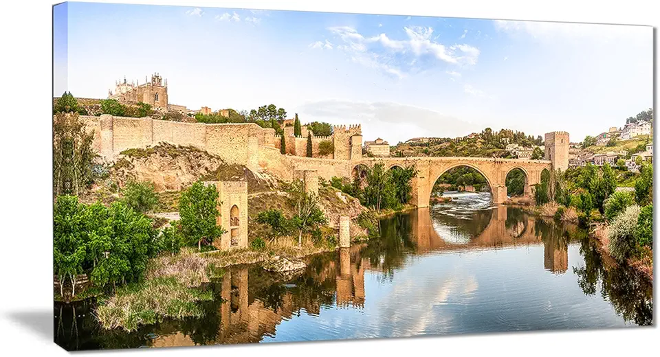 Designart Toledo Bridge in Spain Landscape-Photo Metal Wall Art-MT7055-28x12, 12'' H x 28'' W x 1'' D 1P