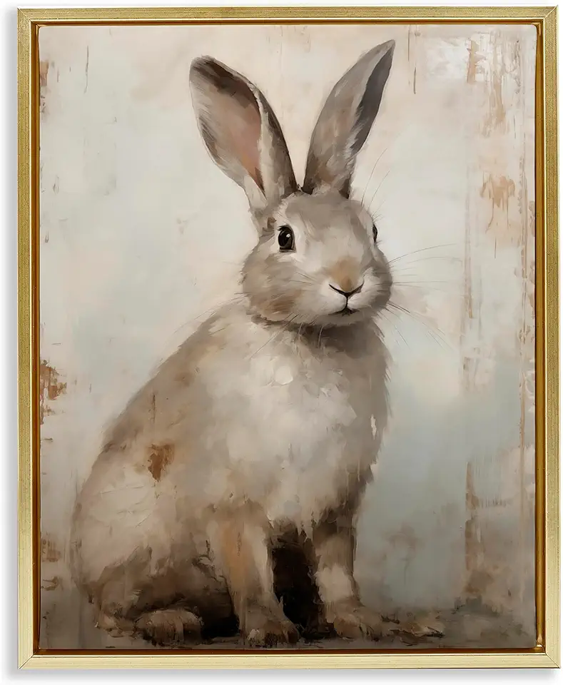 Stupell Industries Neutral Rabbit Portrait Gold Framed Floater Canvas Wall Art Design by Arlington Prints, 17 x 21
