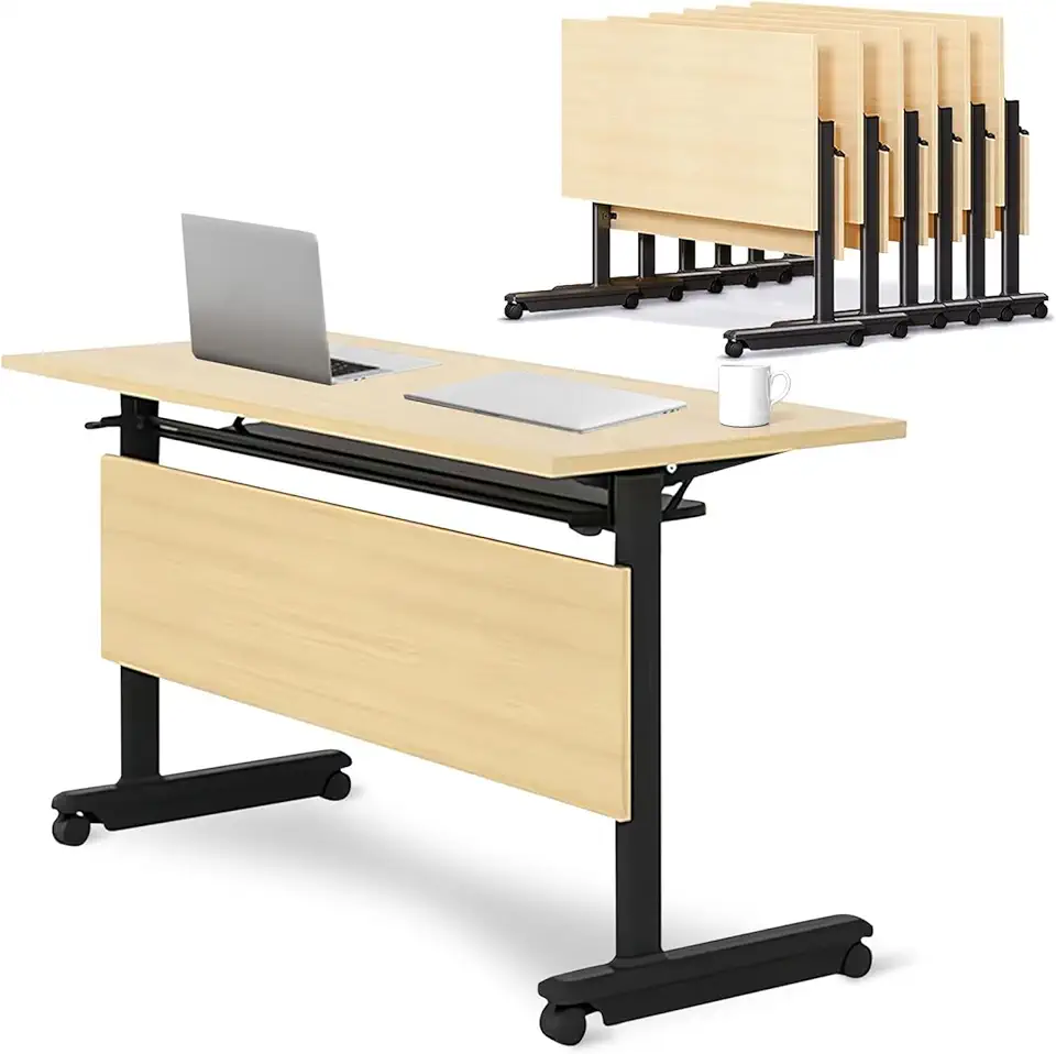 Folding Conference Table on Wheels with Flip Top and Baffle Stackable Rolling Training Table for Office and Classroom Use