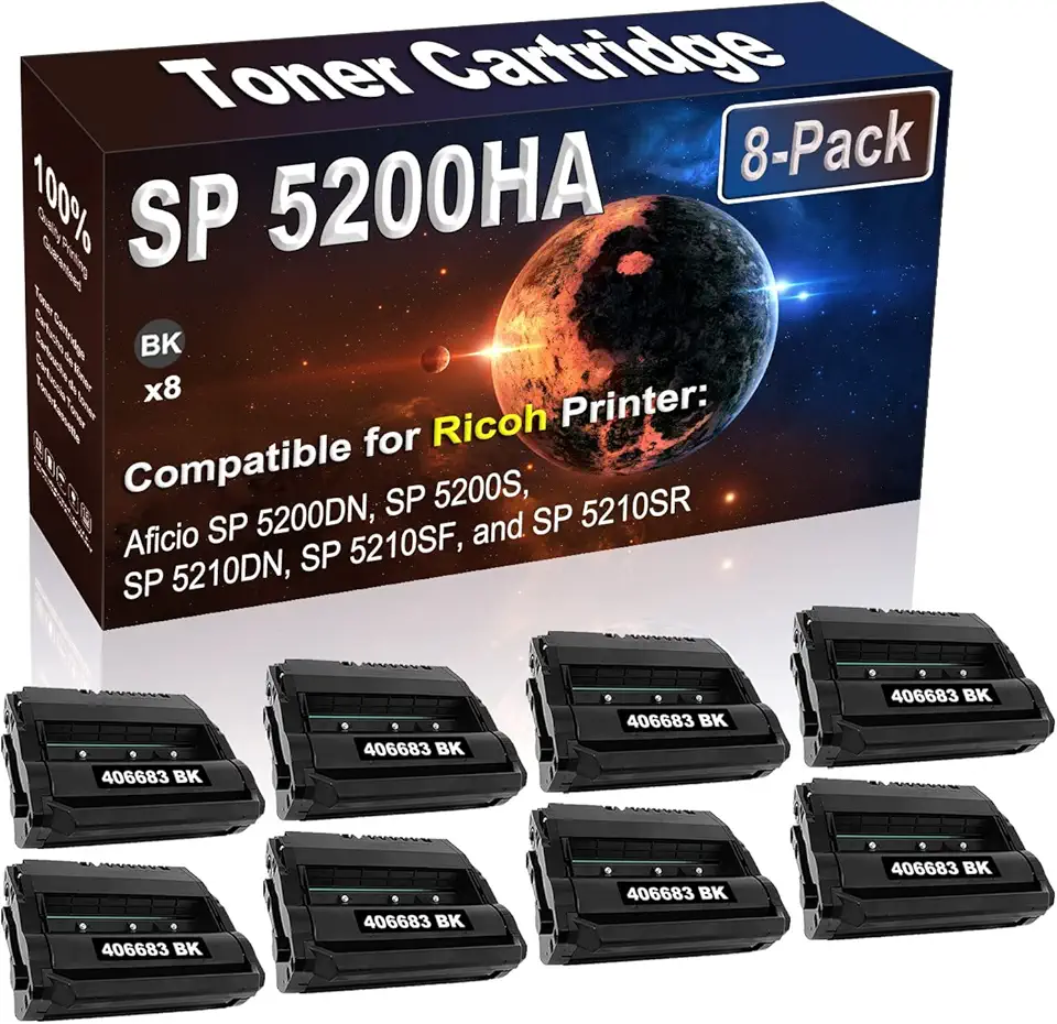 8-Pack (Black) Compatible SP 5200HA 406683 Printer Toner Cartridge (High Capacity) fit for Ricoh Aficio SP 5200DN SP 5200S SP 5210DN Printer
