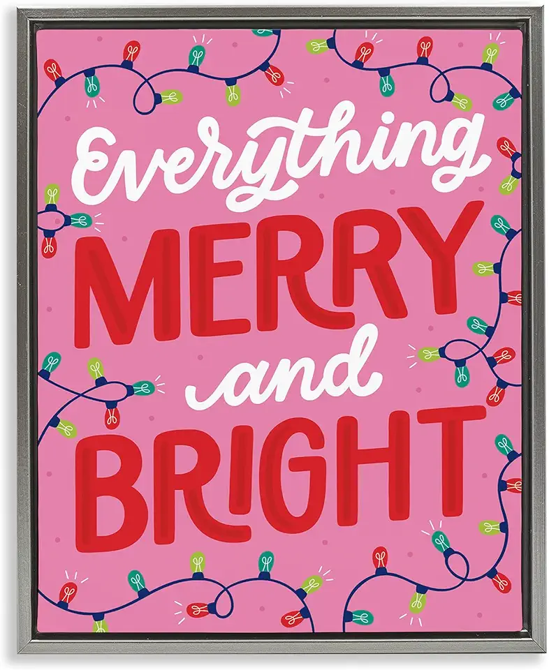 Stupell Industries Everything Merry and Bright Gray Framed Floater Canvas Wall Art Design by Jalynn Heerdt, 17 x 21