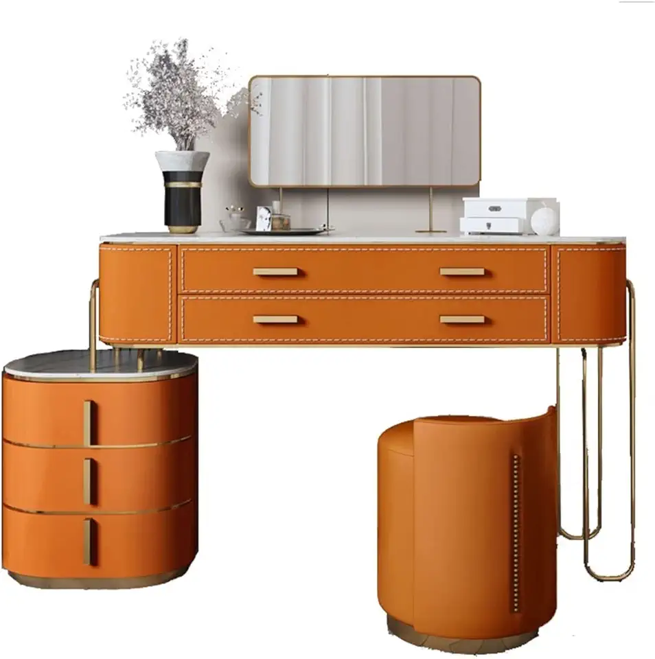 Dressing Table and Stool Set -Vanity Table Set with Square HD Mirror- Dresser Makeup Desk Bedroom Furniture for Girl Women,for Apartment Bedroom Furniture Decoration (Size : 120cm) ()