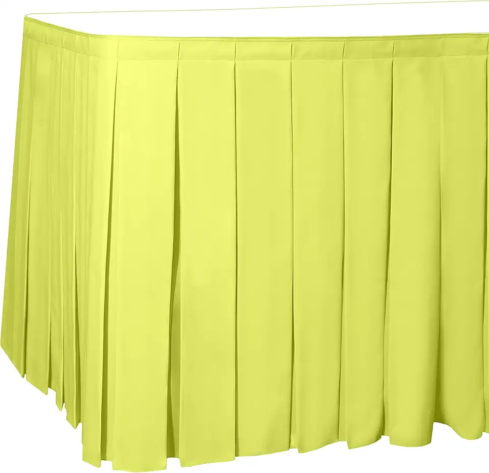 Ultimate Textile Box Pleat Polyester Fabric Table Skirt - Machine Washable, Flame Resistant, Cut and Sewn in New Jersey - Lemon, 42