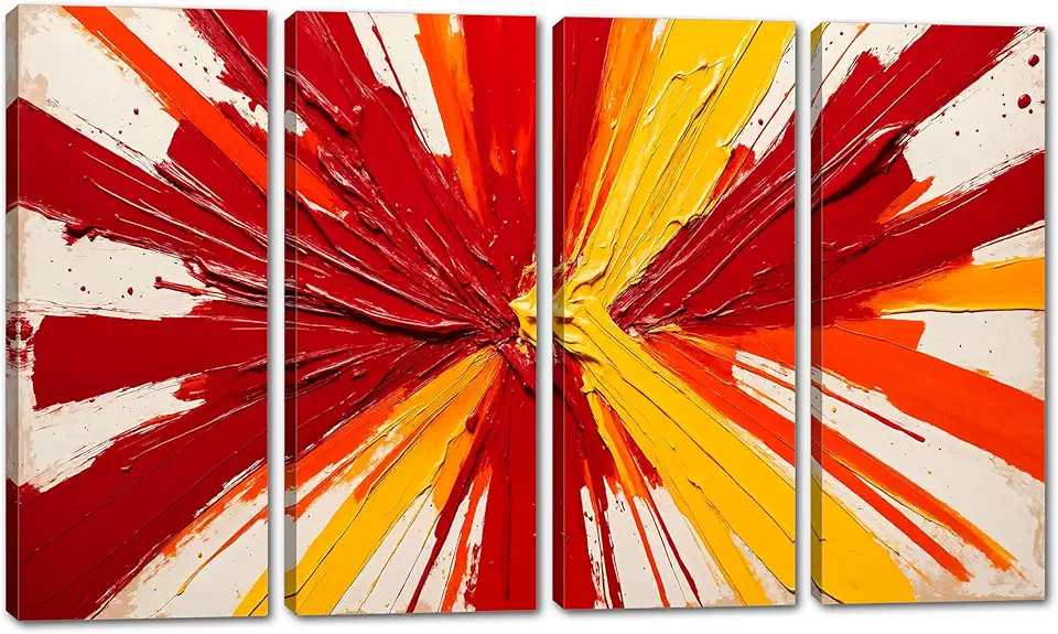 80 x 50 TOTAL - Explosion of colors Wall Art Canvas Print 4 Panel Split Red, orange and yellow - Flat 2D Giclee