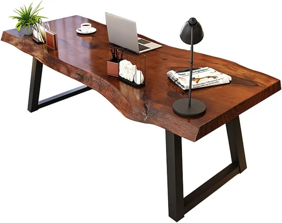 Computer Desk Industrial Style Solid Wood Desk Log Computer Desk, Home Study Writing Desk, Desktop Thickness 5cm with Wrought Iron Legs, Easy to Install (OneColor 160x75x75cm)