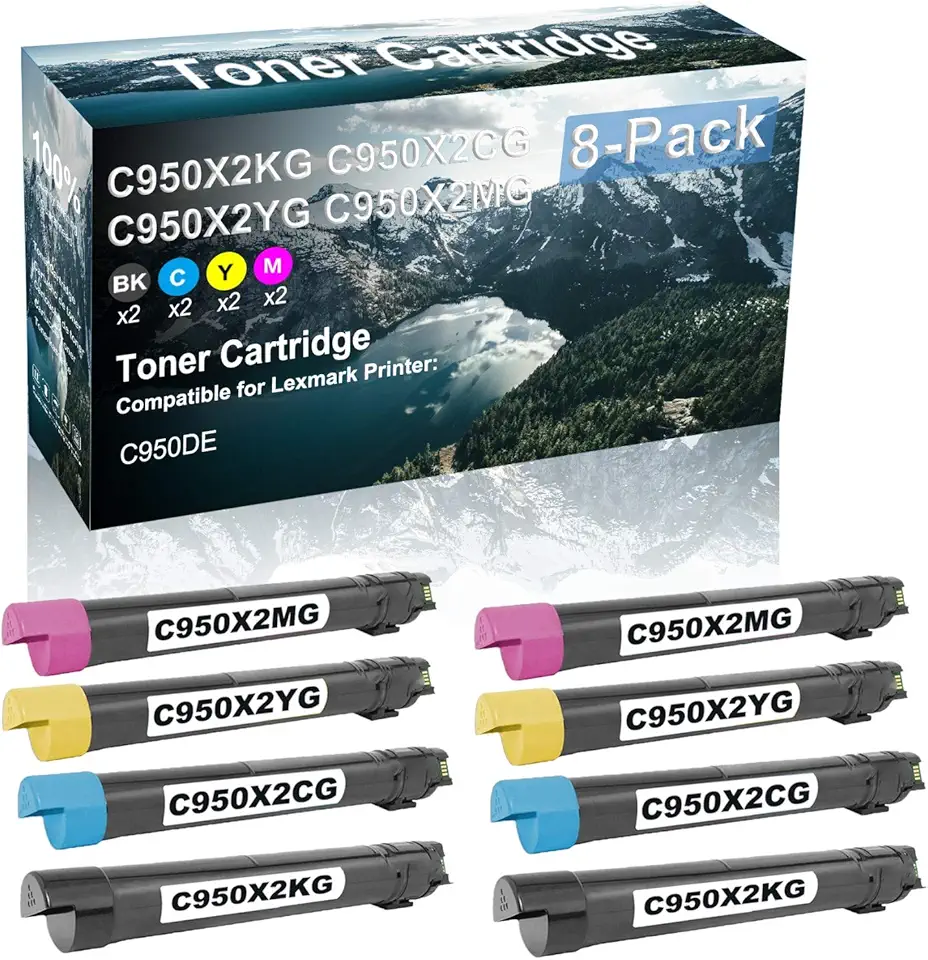 8 Pack (BK+C+Y+M) Compatible High Capacity Printer Toner Cartridge Replacement for C950X2KG C950X2CG C950X2YG C950X2MG Printer Cartridge use for C950DE Printer