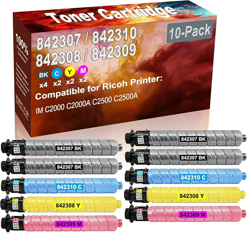 10-Pack (4BK+2C+2Y+2M) Compatible High Yield 842307 842310 842308 842309 Printer Toner Cartridge use for Ricoh IM C2000 C2000A Printers