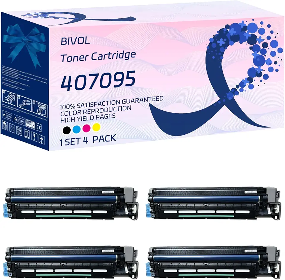 BIVOL 407095 Toner Cartridge Compatible for Ricoh Aficio SP C830DN SP C831DN Printers, with Chip, High Yield 70000 Pages, Vivid Colors (4-Pack BK/C/M/Y)