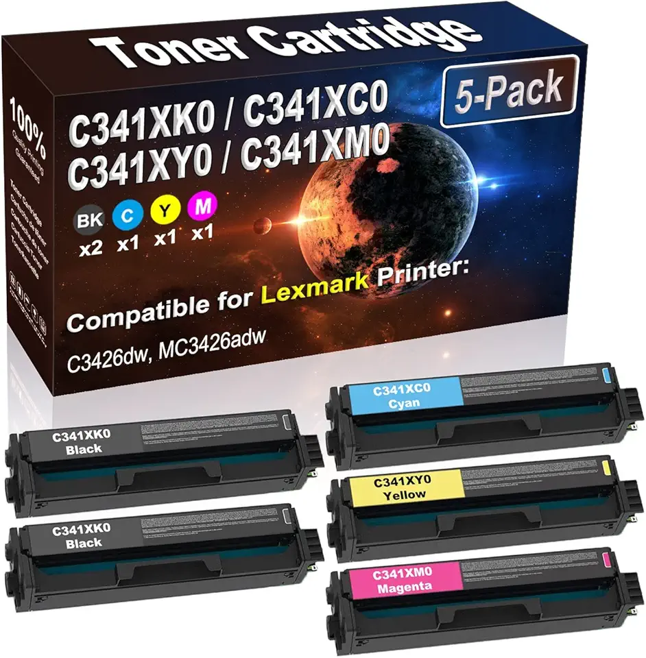 5-Pack (2BK+C+Y+M) Compatible C3426dw MC3426adw Laser Printer Toner Cartridge (High Capacity) Replacement for C341XK0 C341XC0 C341XY0 C341XM0 Printer Toner Cartridge