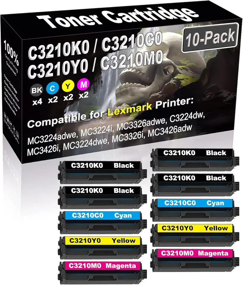 10-Pack (4BK+2C+2Y+2M) Compatible High Yield C3210K0 C3210C0 C3210Y0 C3210M0 Imaging Toner Cartridge use for MC3224dwe MC3326i MC3426adw C3326dw C3426dw Printer
