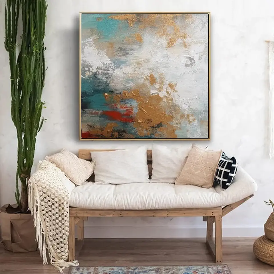 Brown Blue Gray Minimalist Wall Art,Abstract Textured Acrylic Painting,Netural Wall Art,Modern Wall Decor,House Decor,Unstretched,Frameless,(183X183cm) 72X72Inches