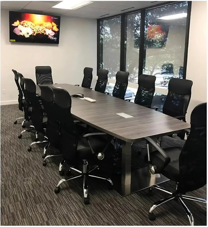 Thaweesuk Shop New 10 ft Gray Finishes Modern Executive Boat Shaped Wood Conference Table Dual Post Metal Legs Grommets Racetrack Boardroom Room Meeting Desk Business Furniture 118