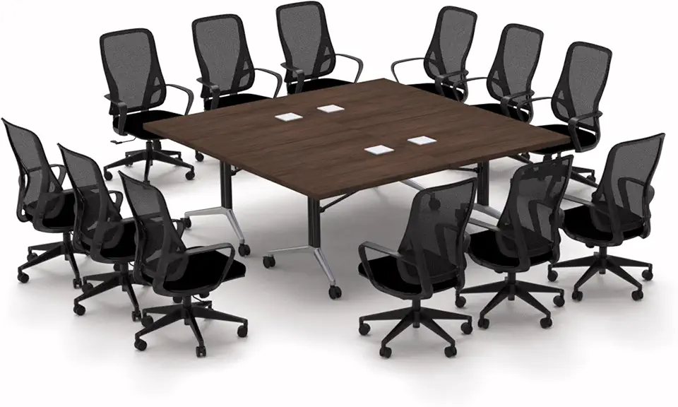 12 Person Conference Tables Meeting Seminar Fold Up with Seating Model 6758 14pc Color Java X-Thick Tops, Luxury Chrome Base & Casters, Ready to Use. (Tables, Power Bars, Seating Included)
