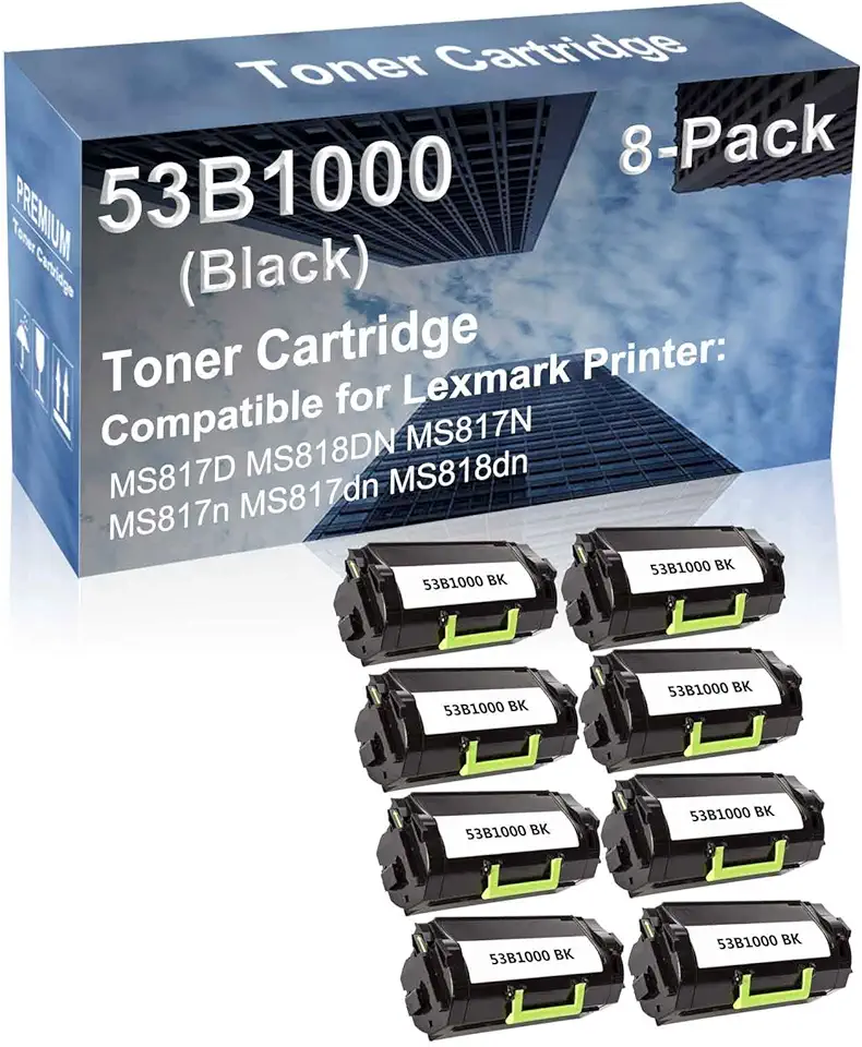 8-Pack Compatible High Yield MS817N MS817n Printer Cartridge Replacement for 53B1000 Toner Cartridge (Black)