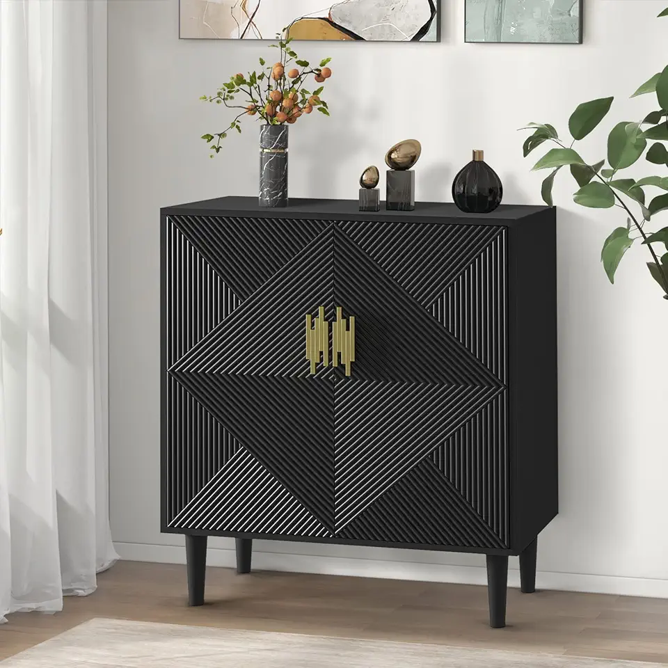 HULALA HOME Accent Cabinet with 2 Doors, Modern Storage Sideboard Buffet Cabinet, Console Table for Hallway Living Room Dining Room, Entryway, Black