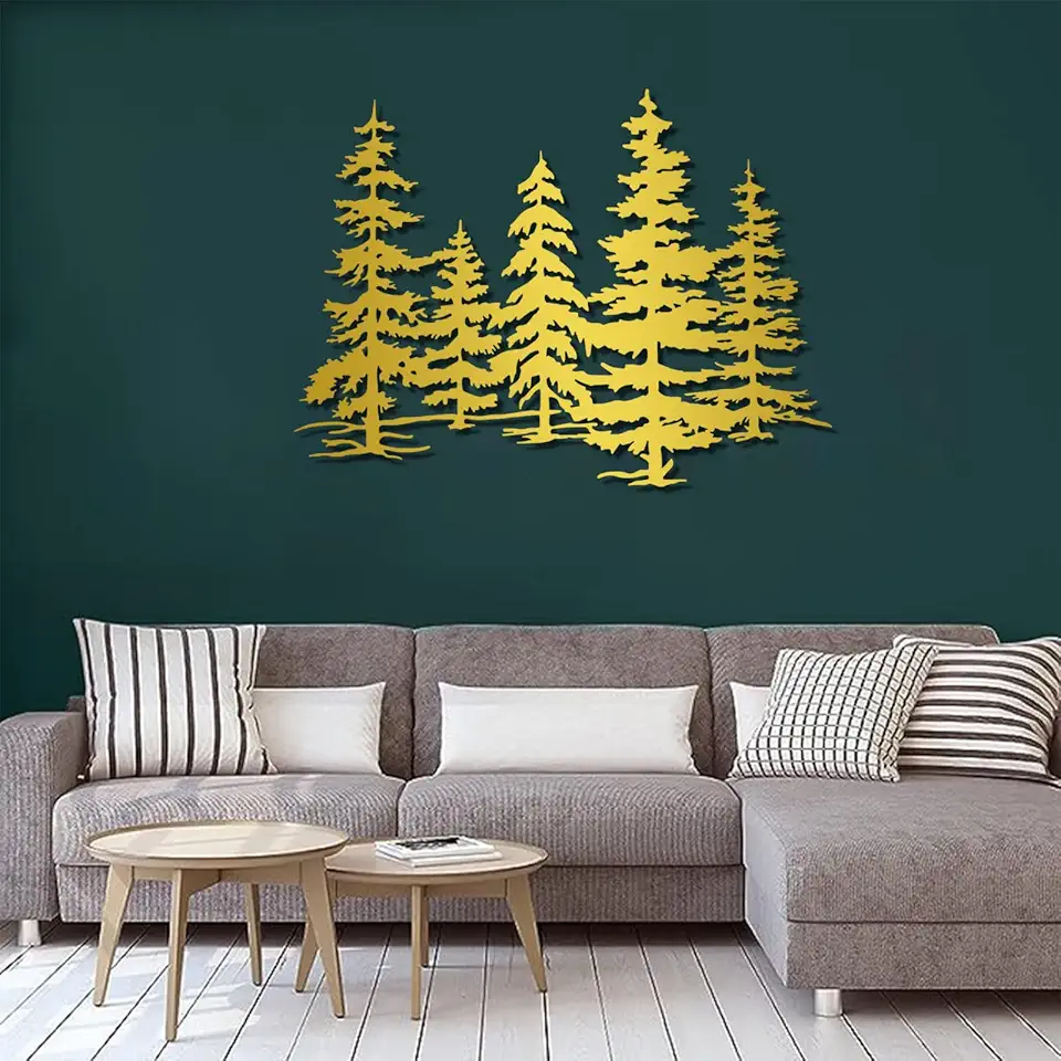 Sponsored Ad - Aportif Metal Pine Tree Wall Art, Pine Tree Wall Decor, Metal Forest Wall Art, Forest Artwork, Nature Decoration, Wall Decor Living Room (Gold, 19 x 14 in / 47 x 35cm)