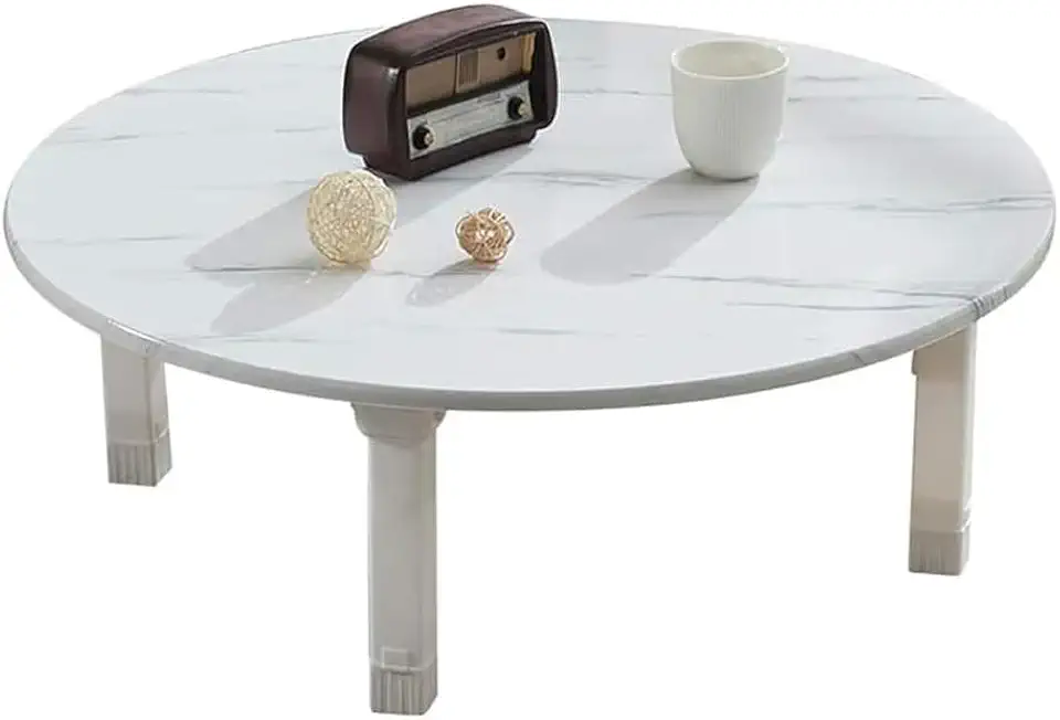 Versatile Folding Round Coffee and Dining Table, Ideal for Tatami Bedrooms, Bay Windows, Tea Rooms, and Compact Home Spaces(Size:70x30cm,Color:White Marble Pattern)